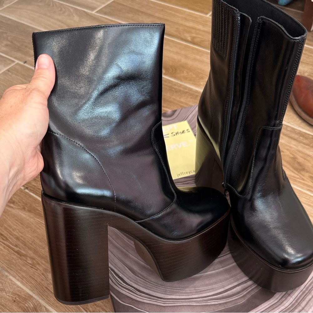 Jeffrey Campbell Black Leather Ankle Booties with Side Zip